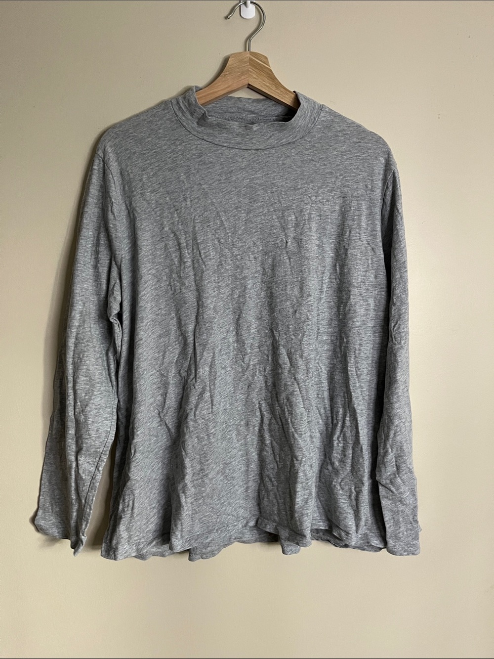 Eileen Fisher organic cotton mock neck minimalist grey long sleeve shirt XL